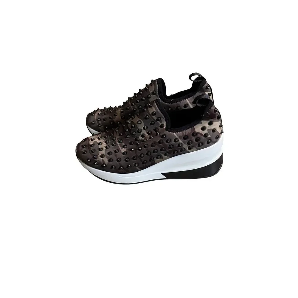 GIANNI BINI Pellow Camo Studded Slip-On Platform Wedge Sneakers| Women’s: 7.5/8